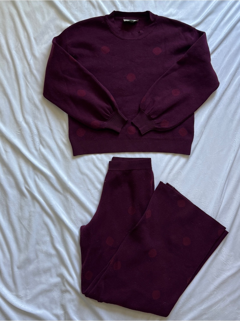 Anthropologie Plum Polka Dot Cowl Sweater Set - Cozy Knit Two-Piece Set